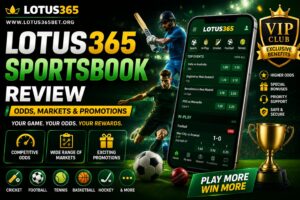 Lotus365 Sportsbook review showing betting odds, sports markets, promotions, and mobile sportsbook interface