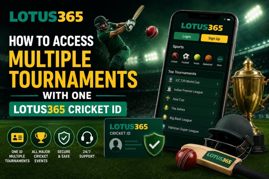 Lotus365 Cricket ID showing access to multiple cricket tournaments from one account