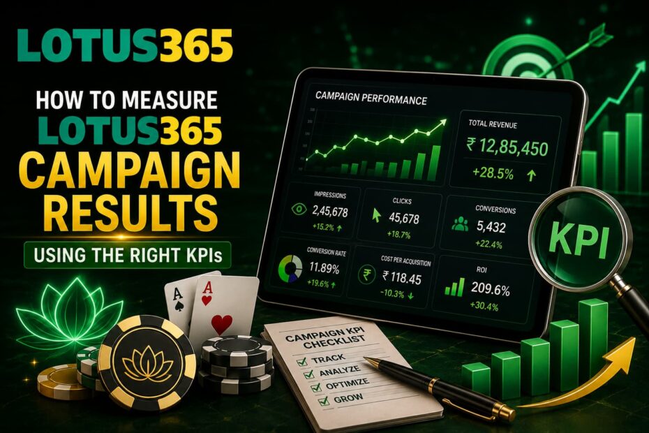 Lotus365 campaign results dashboard showing marketing KPIs, analytics, conversions and performance data