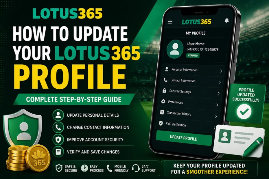 Lotus365 profile update guide showing account settings, profile management, and security features