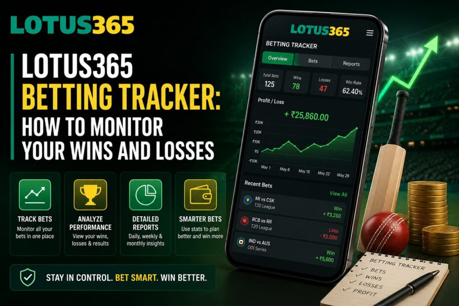 Lotus365 Betting Tracker showing wins, losses, betting history and profit-loss performance