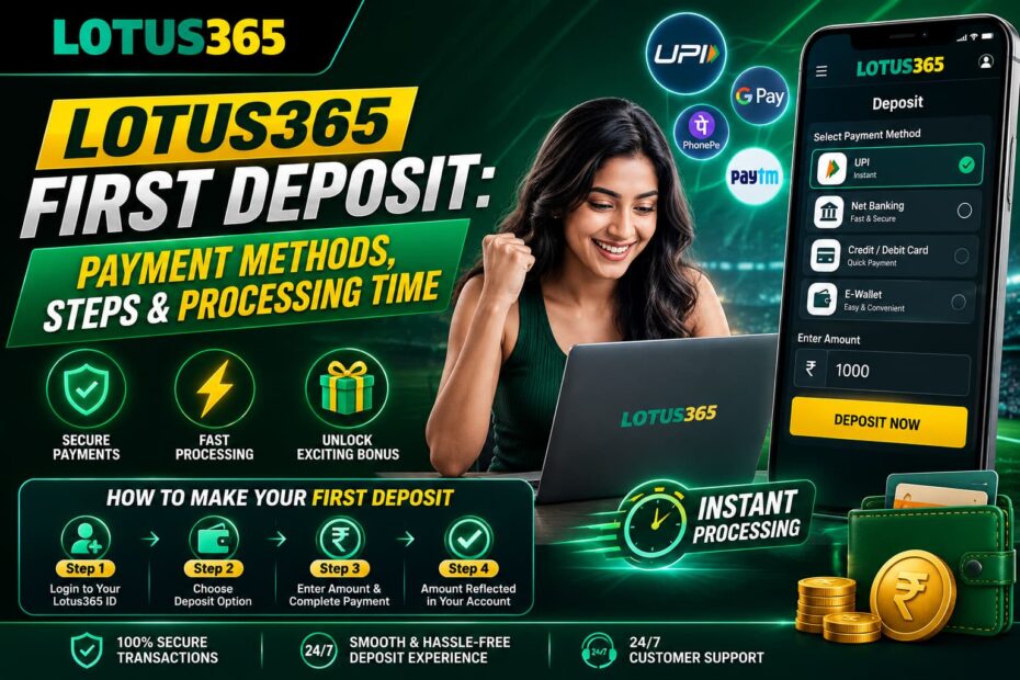 Lotus365 first deposit payment methods, steps and processing time guide